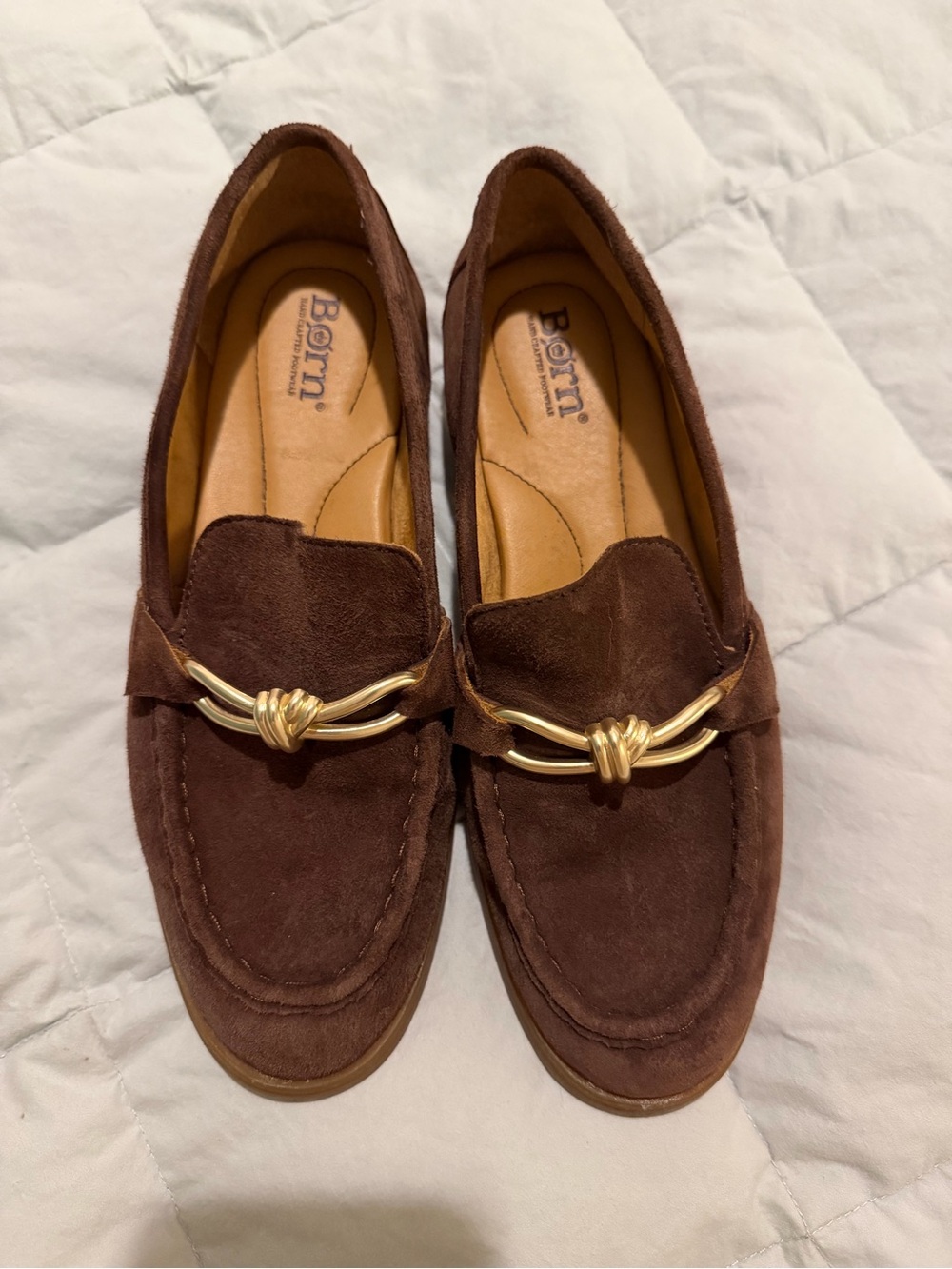 Born Brown Caley Suede Loafers with Gold Accent